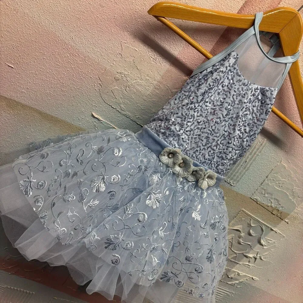 Weissman 15624 Blue Floral Ballet TuTu Dance Costume Embroidered Sequins Velvet